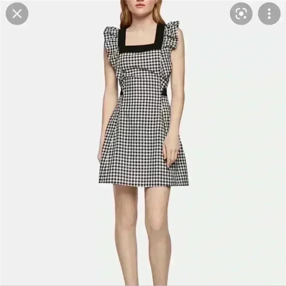 BCBGeneration Gingham-Print Ruffled Apron Dress